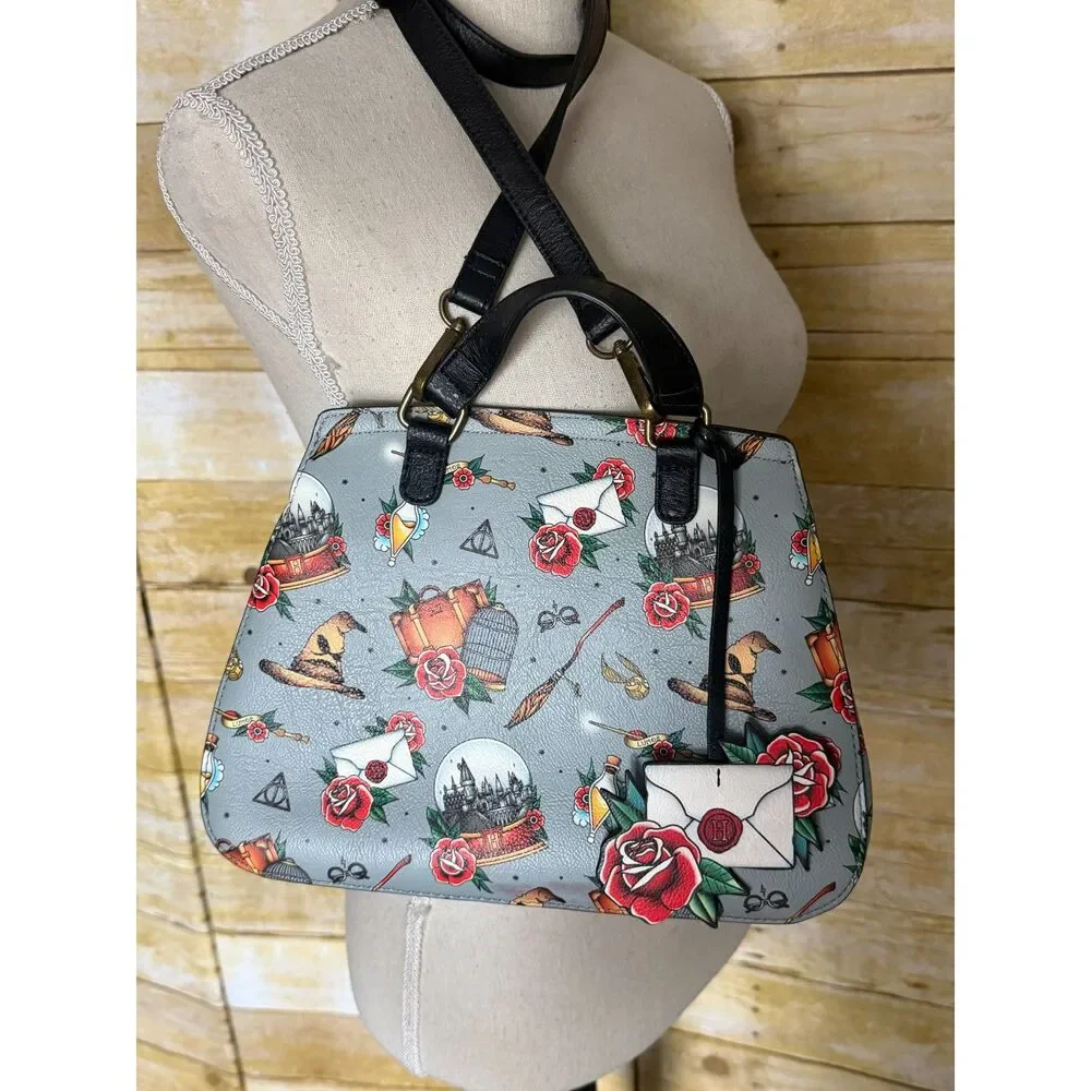 Harry Potter x Loungefly Hogwarts Tattoo Print Satchel Handbag Crossbody Bag